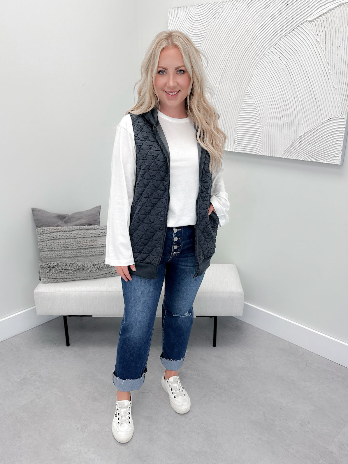 Jessa Quilted Vest in Gunmetal