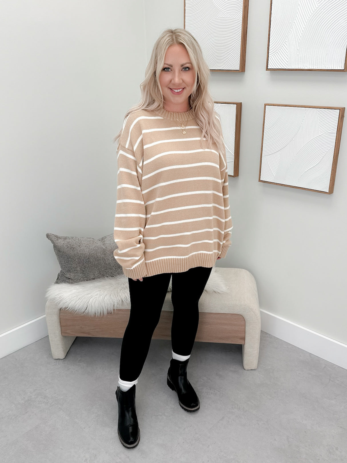 Dua Striped Sweater in Taupe
