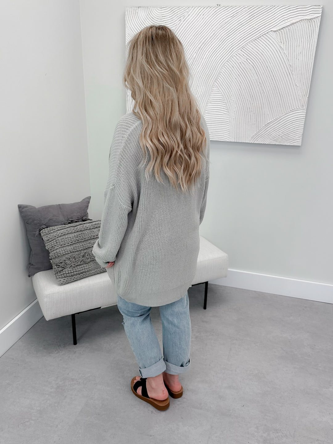 Oversized Comfy Knit Cardi in Light Grey by Grace & Lace