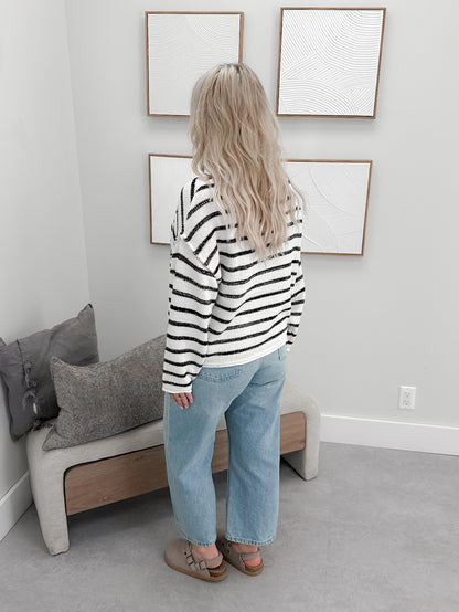 Leva Sweater in Ivory Black Stripe