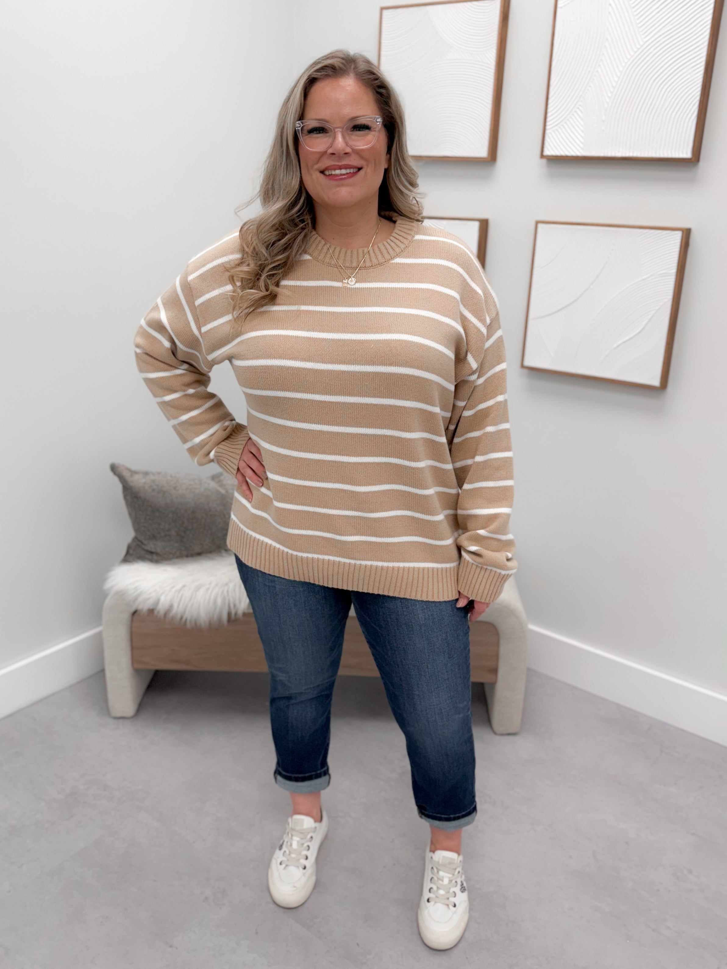 Dua Striped Sweater in Taupe