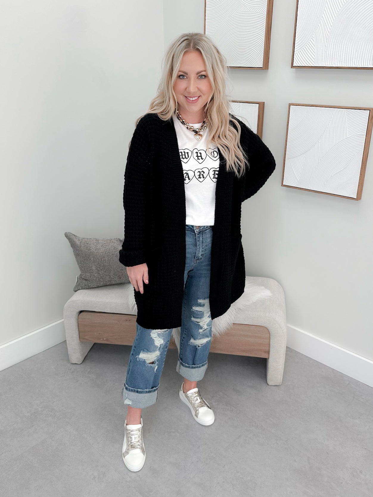 Nell Chunky Knit Cardigan in Black