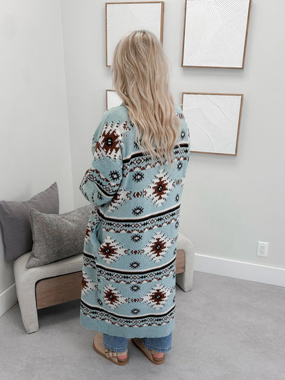 Southwest Long Cardigan in Blue Rust