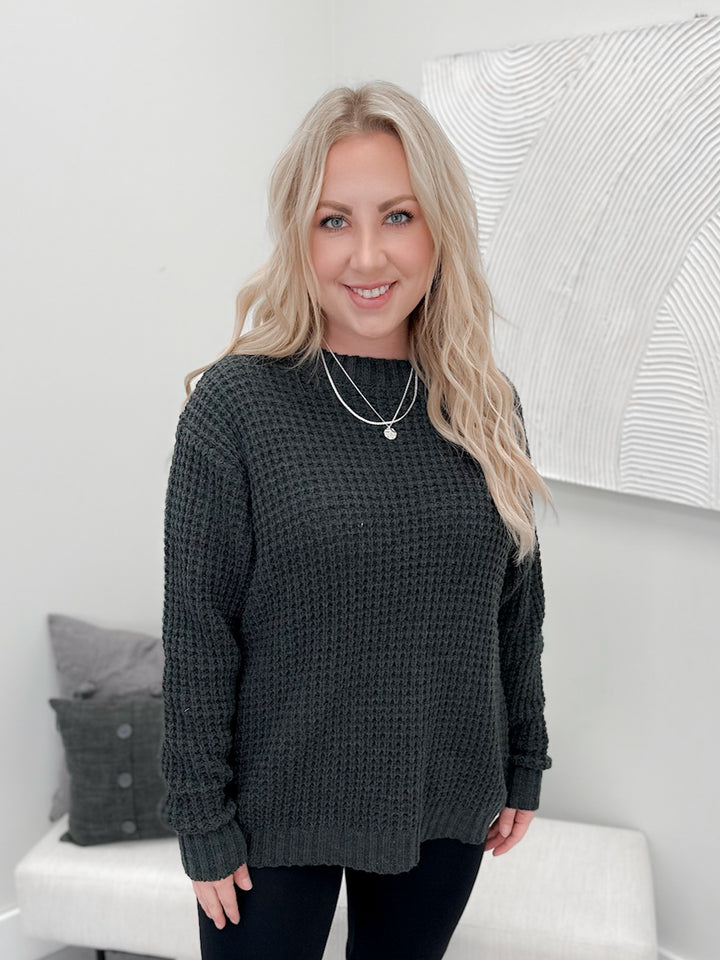 Irene Waffle Sweater in Charcoal