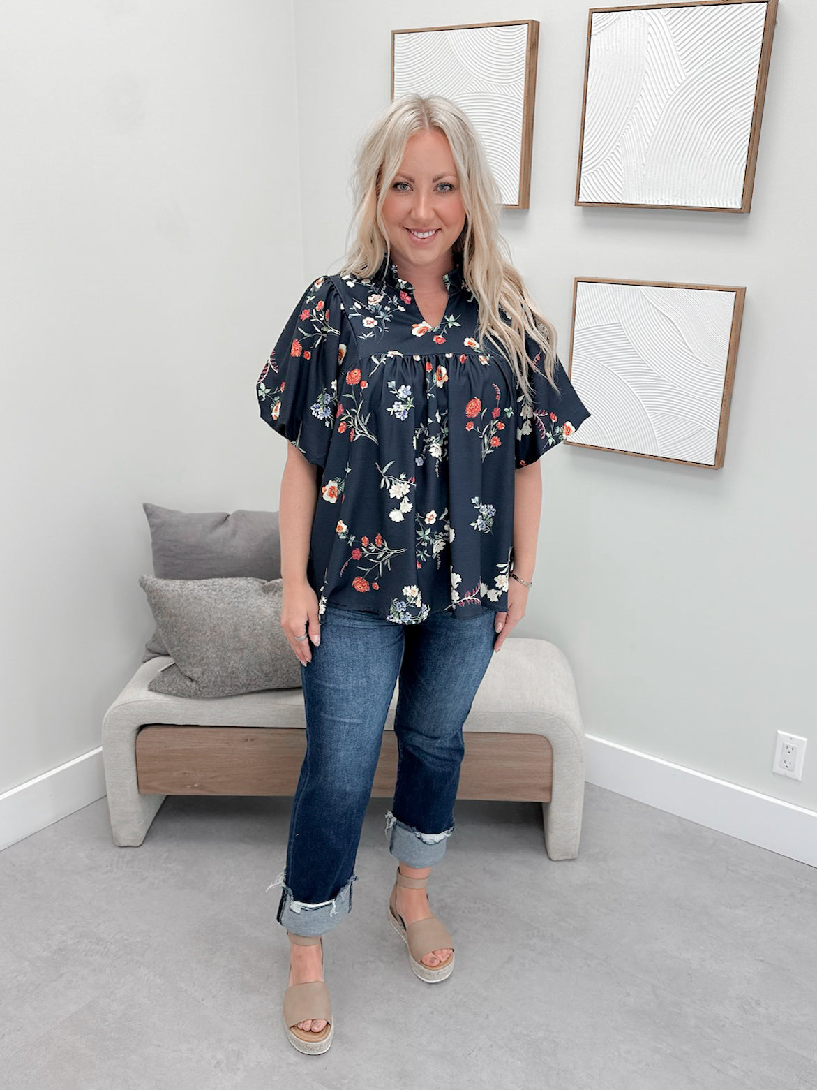 Macey Blouse in Navy