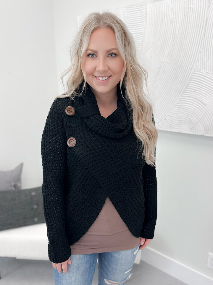 Bree Button Sweater in Black