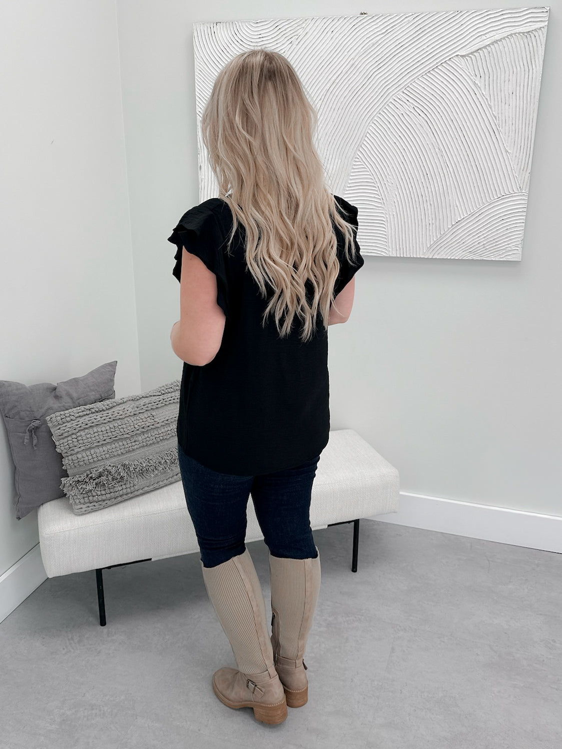 Ava Flutter Top in Black