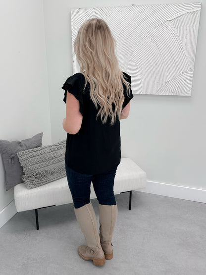 Ava Flutter Top in Black