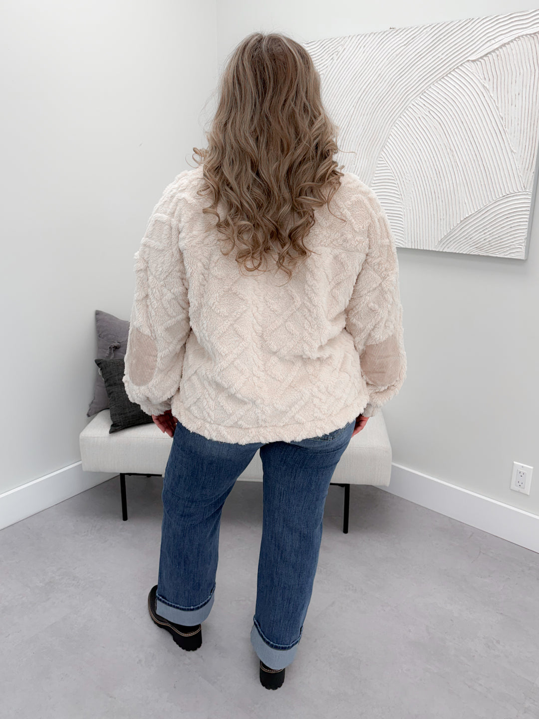 Teddy 1/2 Zip Pullover in Ecru