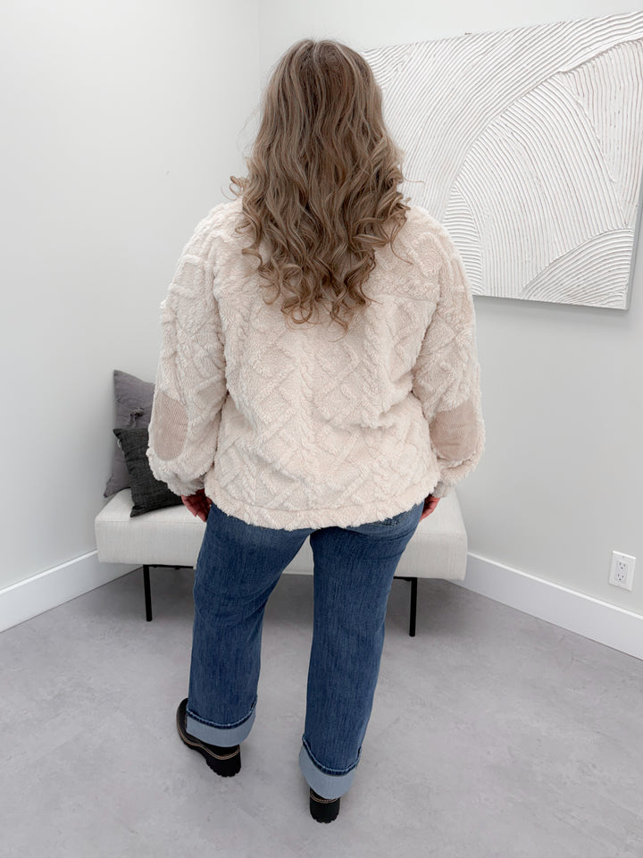 Teddy 1/2 Zip Pullover in Ecru