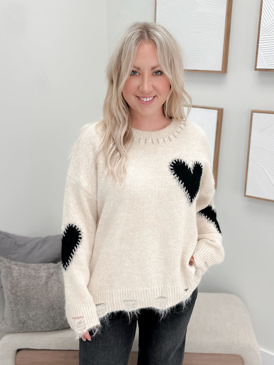 Jeanna Heart Sweater in Oat
