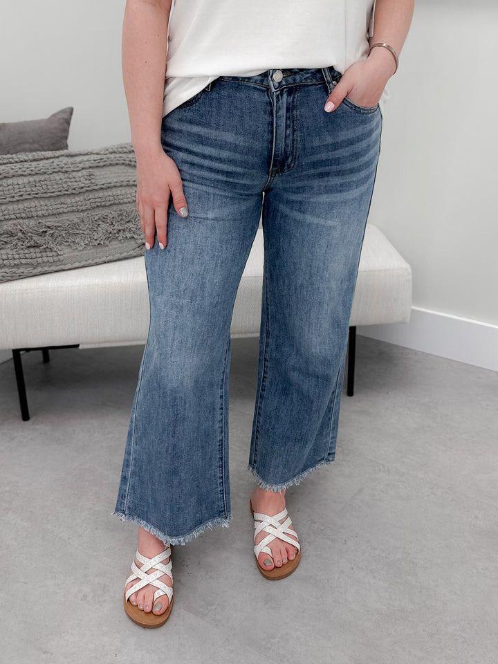 Fave Cropped Wide Leg Jean in Mid Wash by Grace and Lace