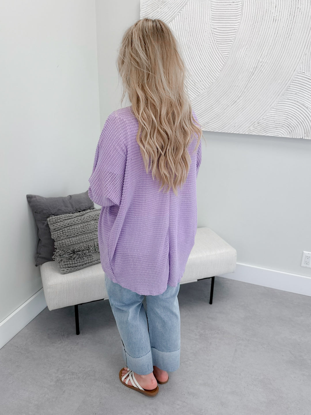 Waffle Cocoon Cardi in Lilac