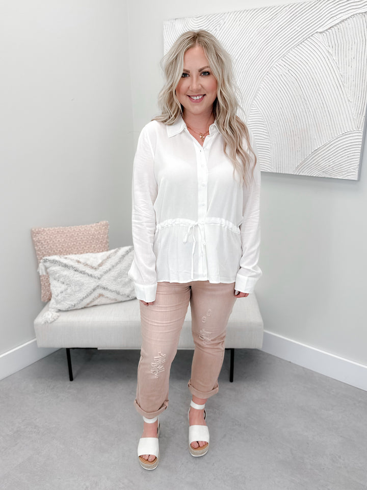 Linen Button Up Day Shirt in Soft White by Grace & Lace
