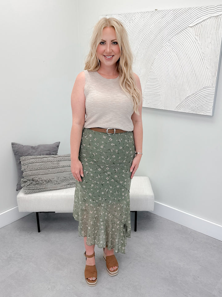 Solene Floral Skirt in Olive
