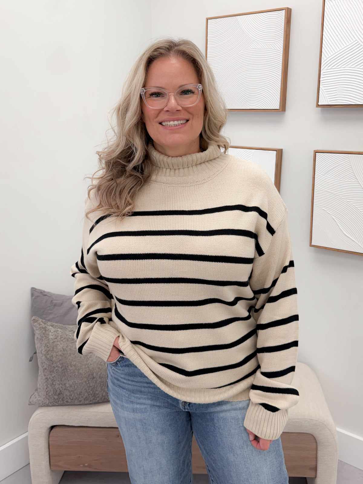 Mirren Striped Sweater in Khaki (Curvy Only)