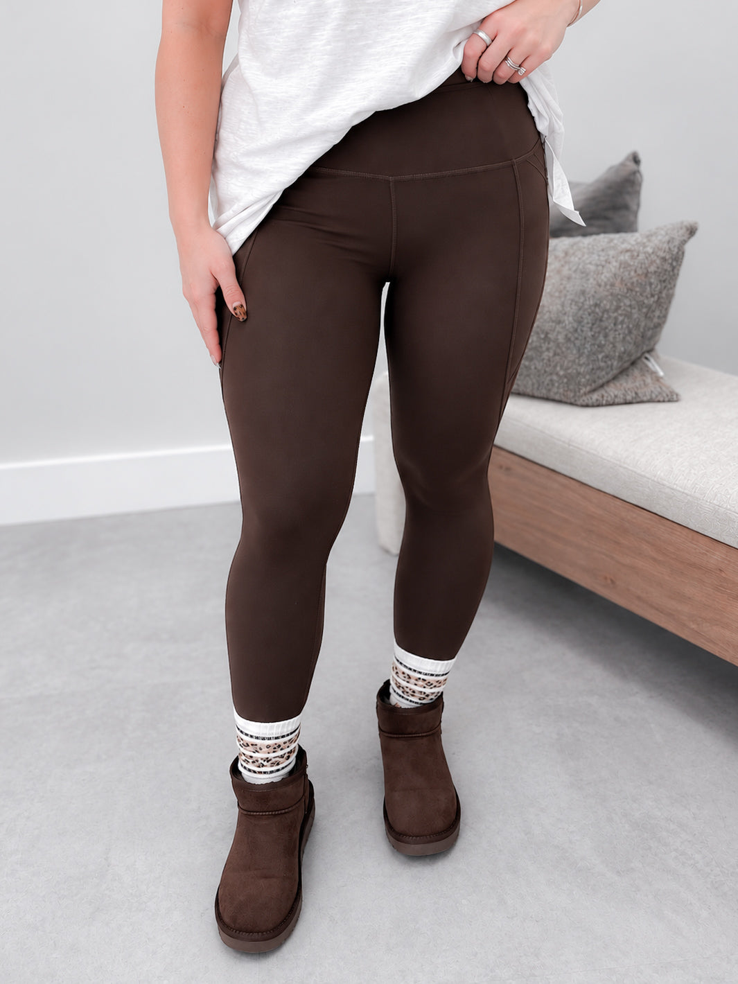 Asa Ankle High Waist Leggings in Coffee Bean