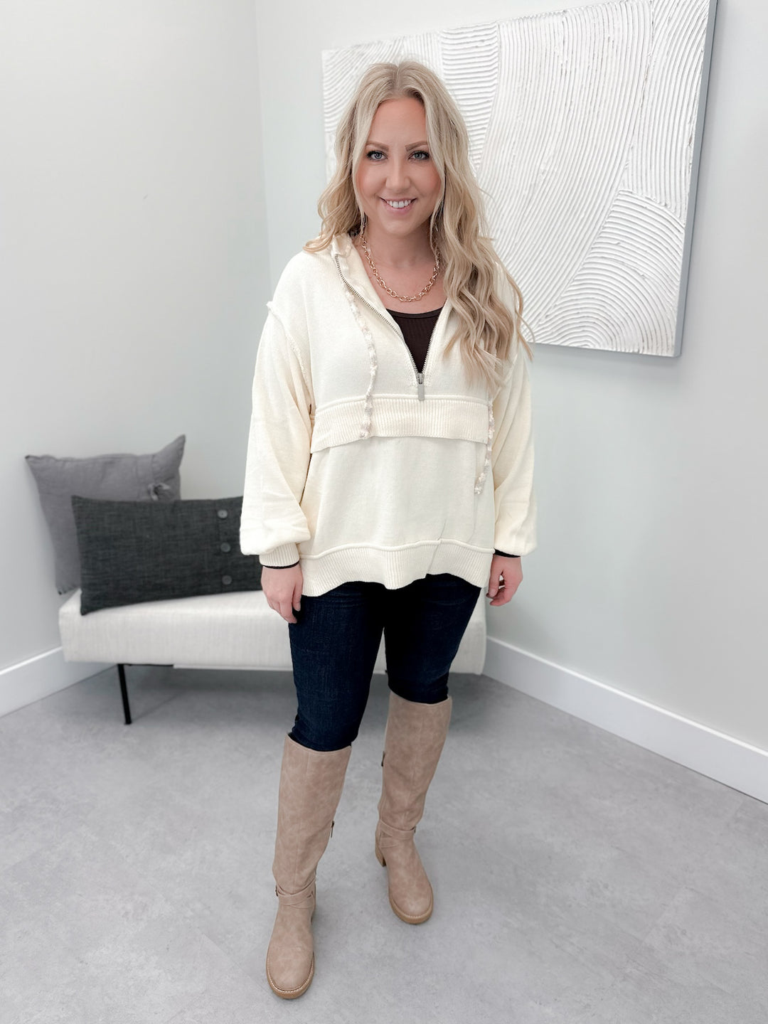 Jane Hooded Sweater in Ivory by Pol