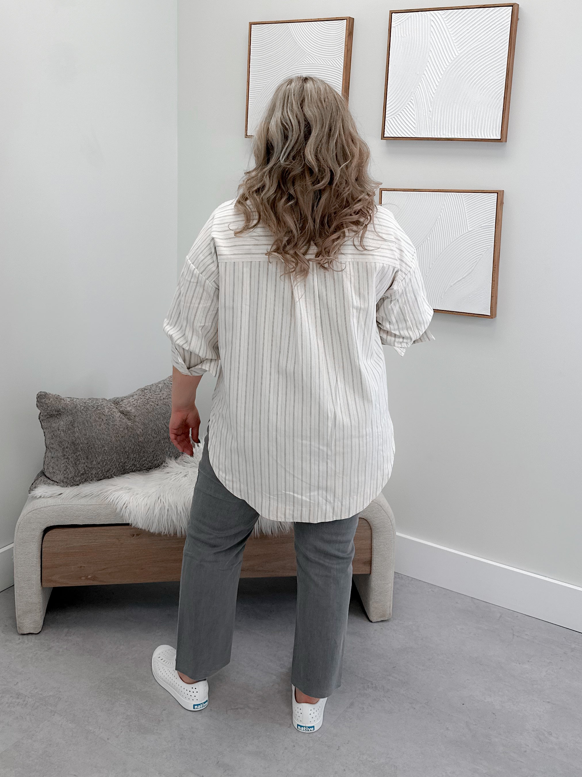 Wesley Shacket in Pinstripe Ivory