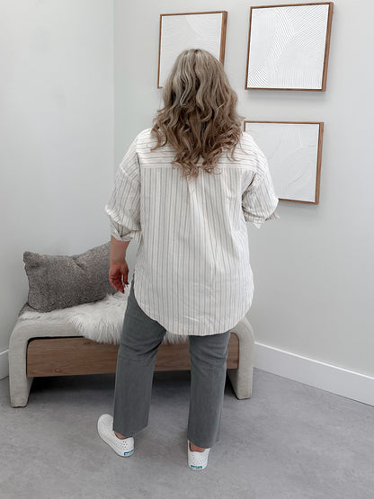 Wesley Shacket in Pinstripe Ivory