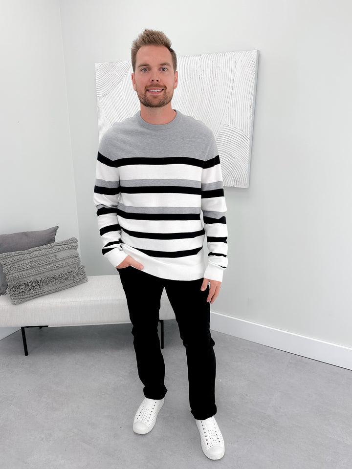 Finn Striped Sweater in Grey Mix