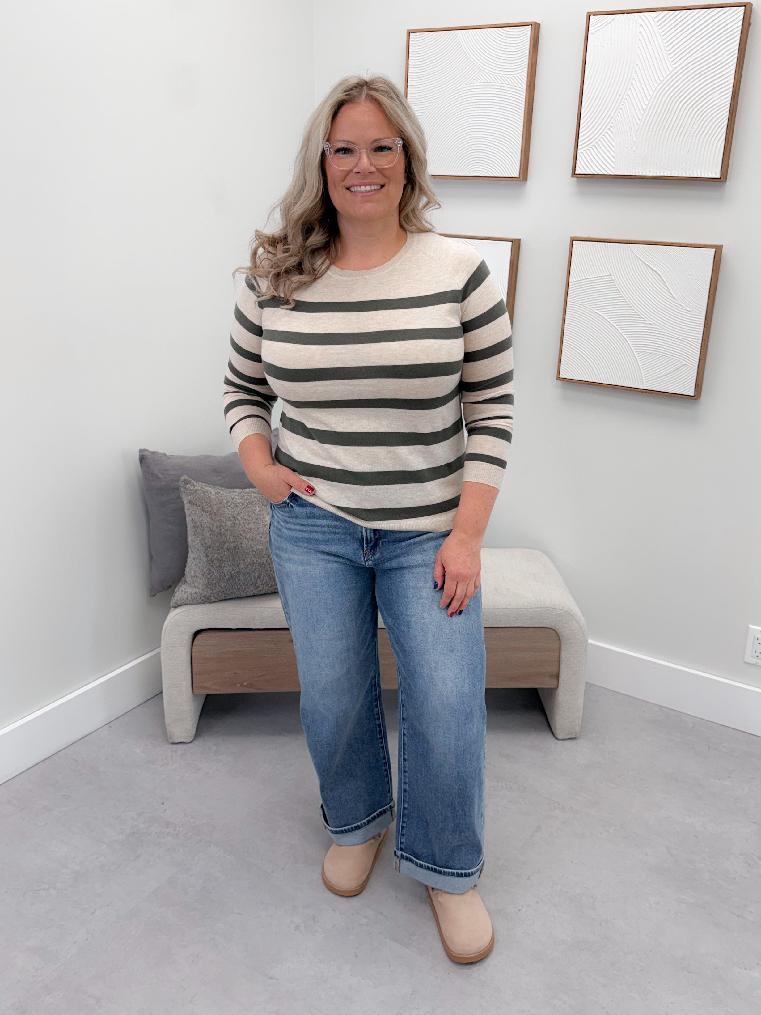 Jasper Sweater in Striped Olive