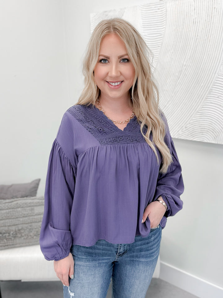 Boho Lace Trim Top in Wisteria by Grace & Lace