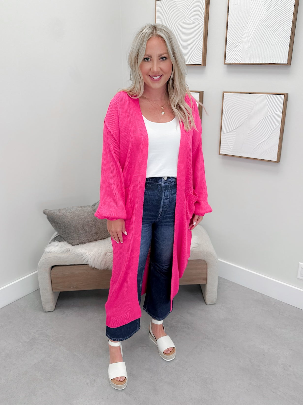Brielle Long Cardigan in Neon Pink