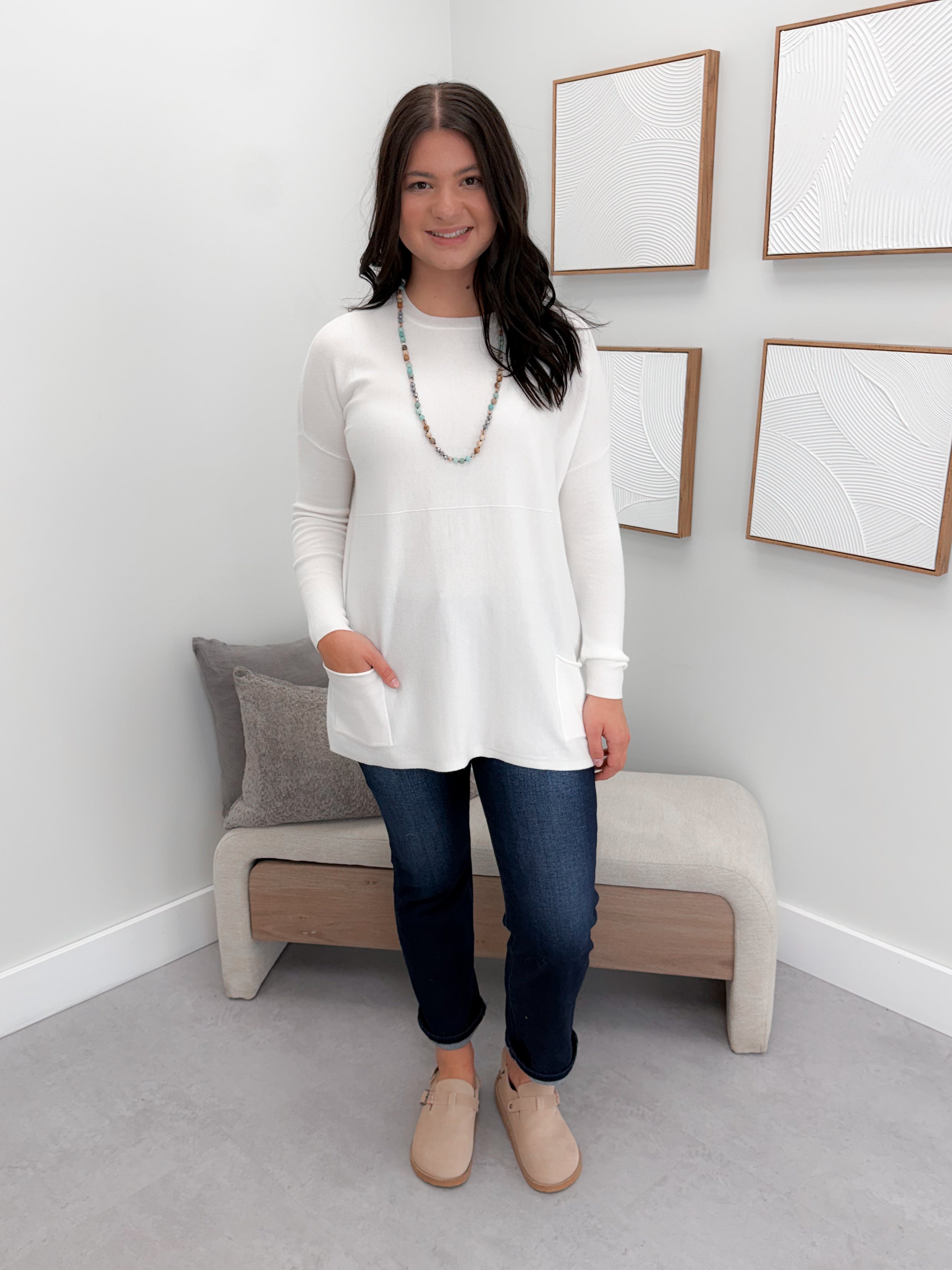 229 Pocket Sweater in  White by Twenty Nine The Label