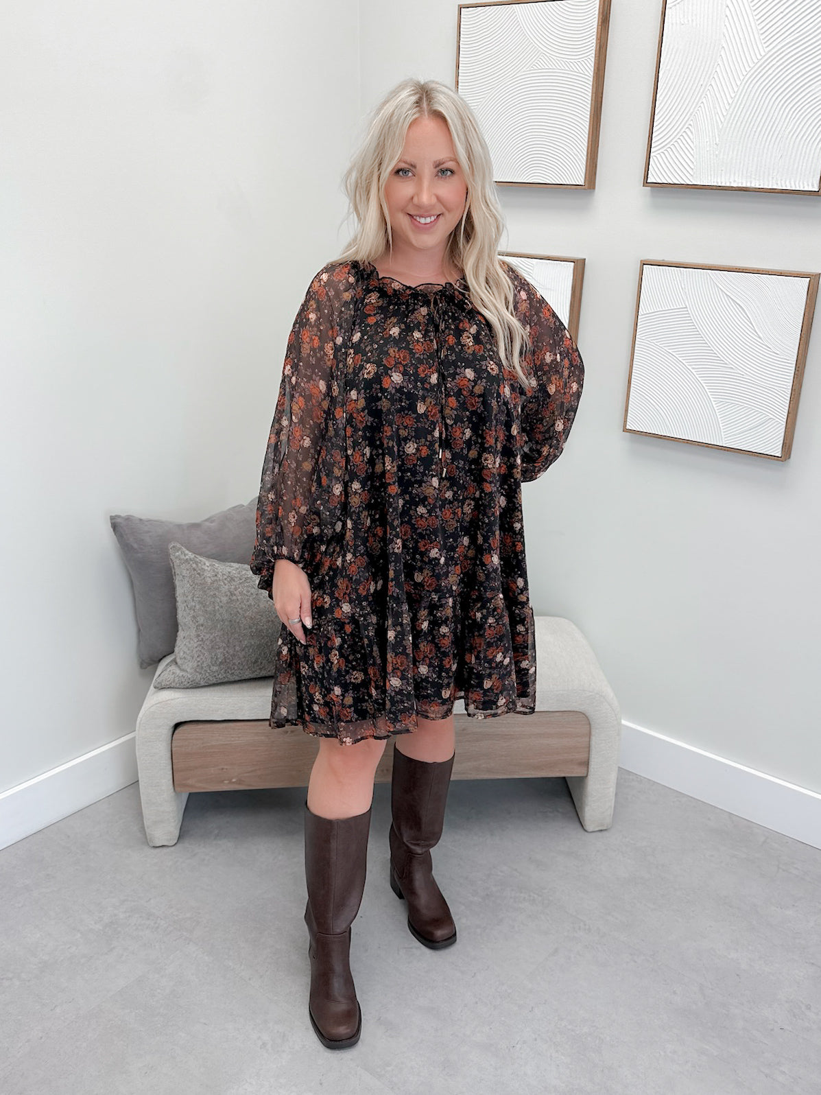 New Day Dress in Black Floral