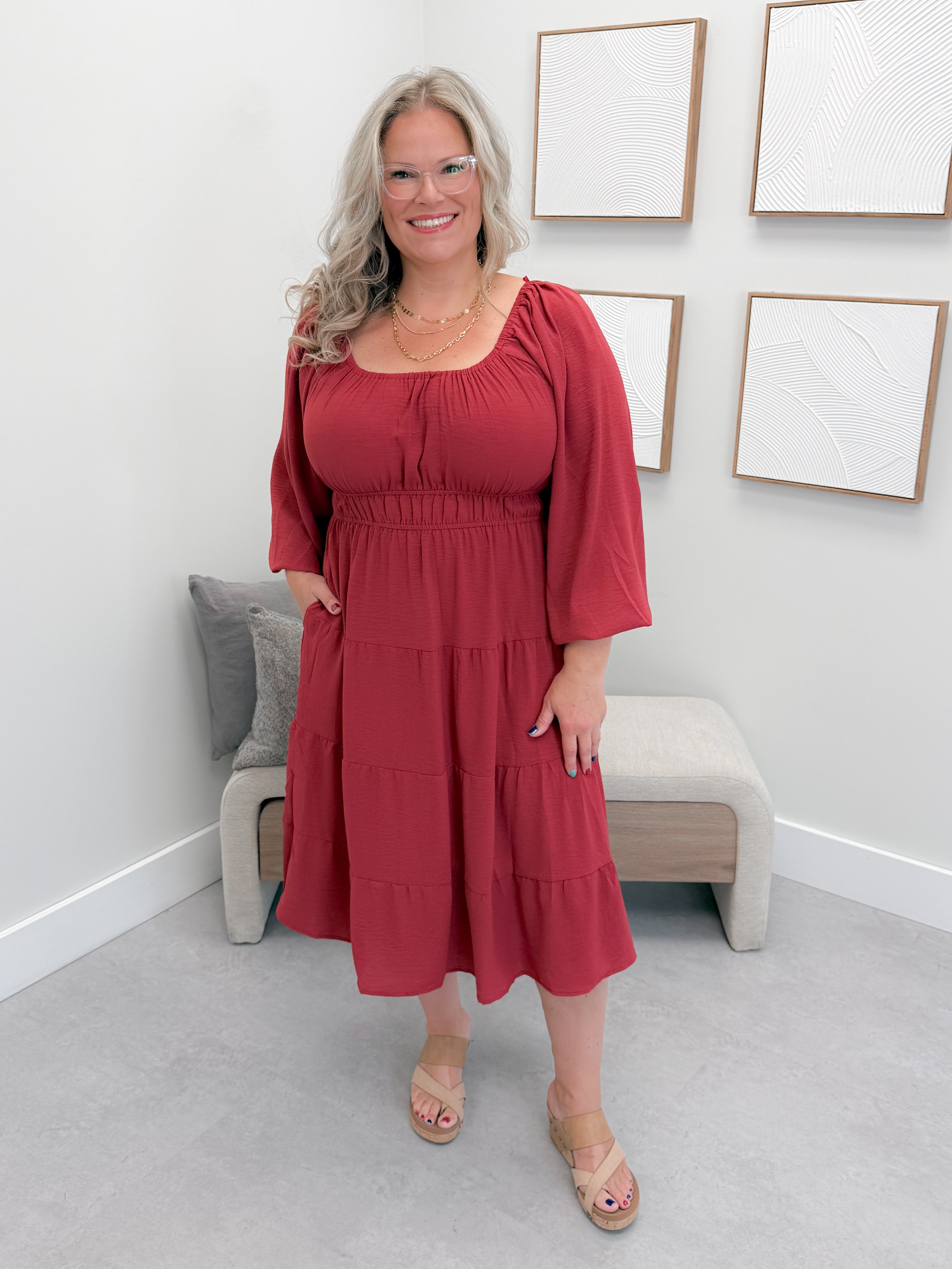 Elda Dress in Brick