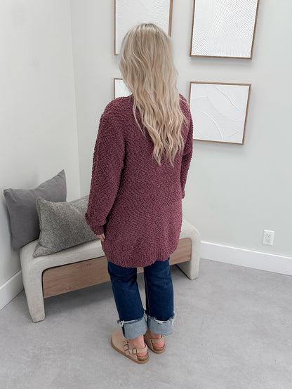 Piper Popcorn Cardigan in Eggplant