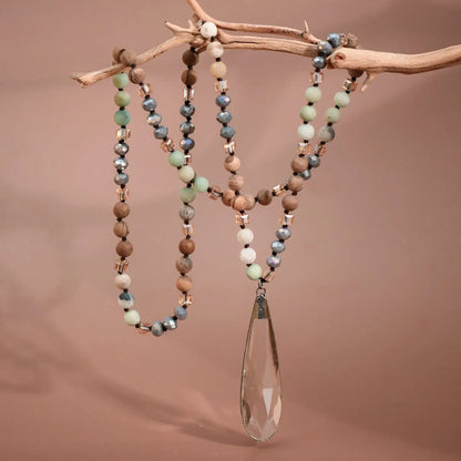 Natural Stone Bead Necklace with Crystal