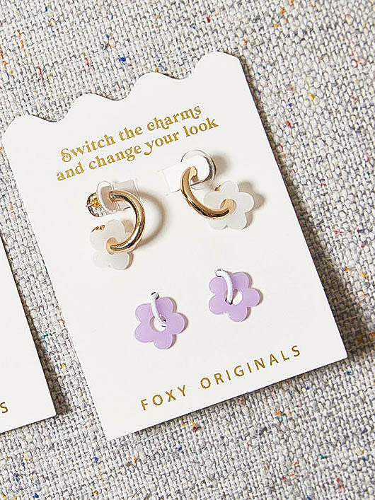 Purple & White Flower Earrings