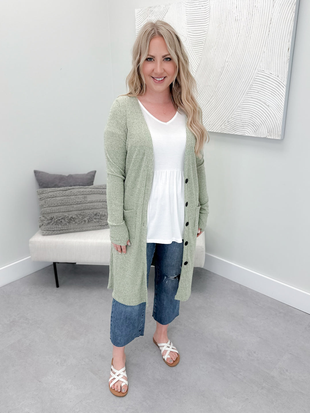 Colbie Ribbed Cardi in Pistachio by Michelle Mae