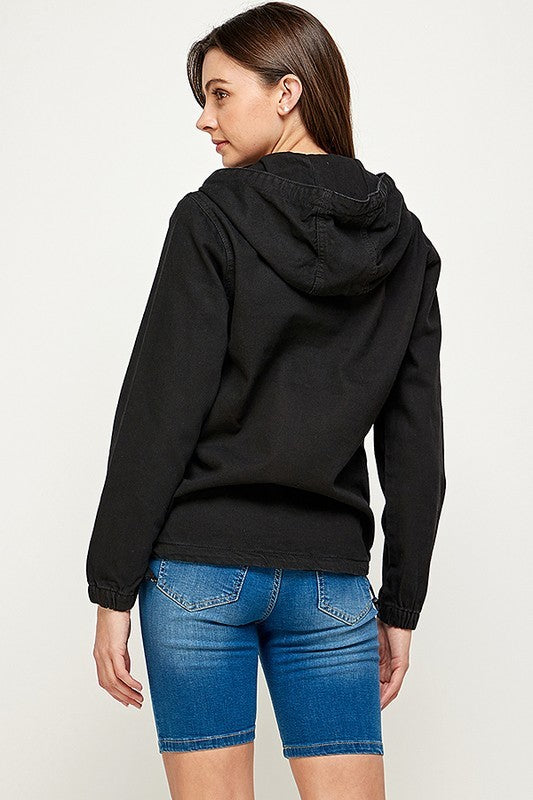 Black Denim Hooded Pullover