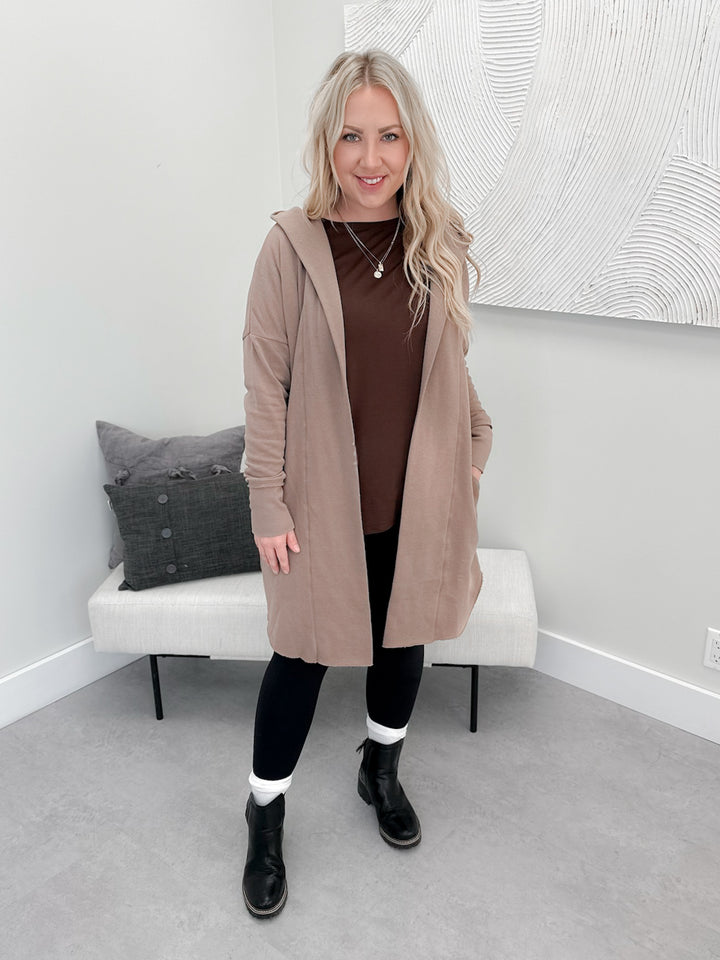 Hopeful Hooded Cardigan in Taupe