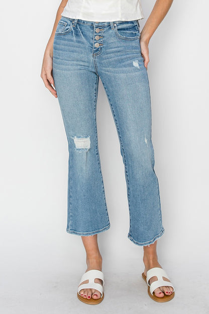 Sutton Button Fly Kick Flare Jeans by Risen