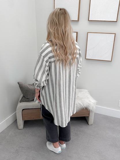 Venus Button Up in Charcoal Stripe