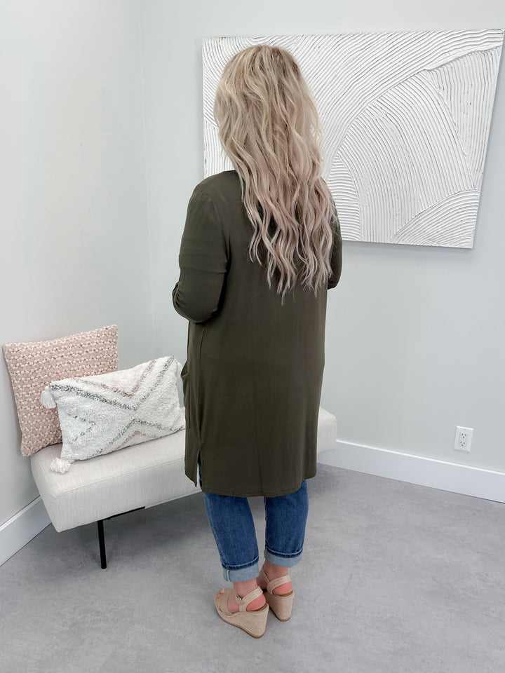 Casual Day Modal Cardigan in Olive by Grace & Lace