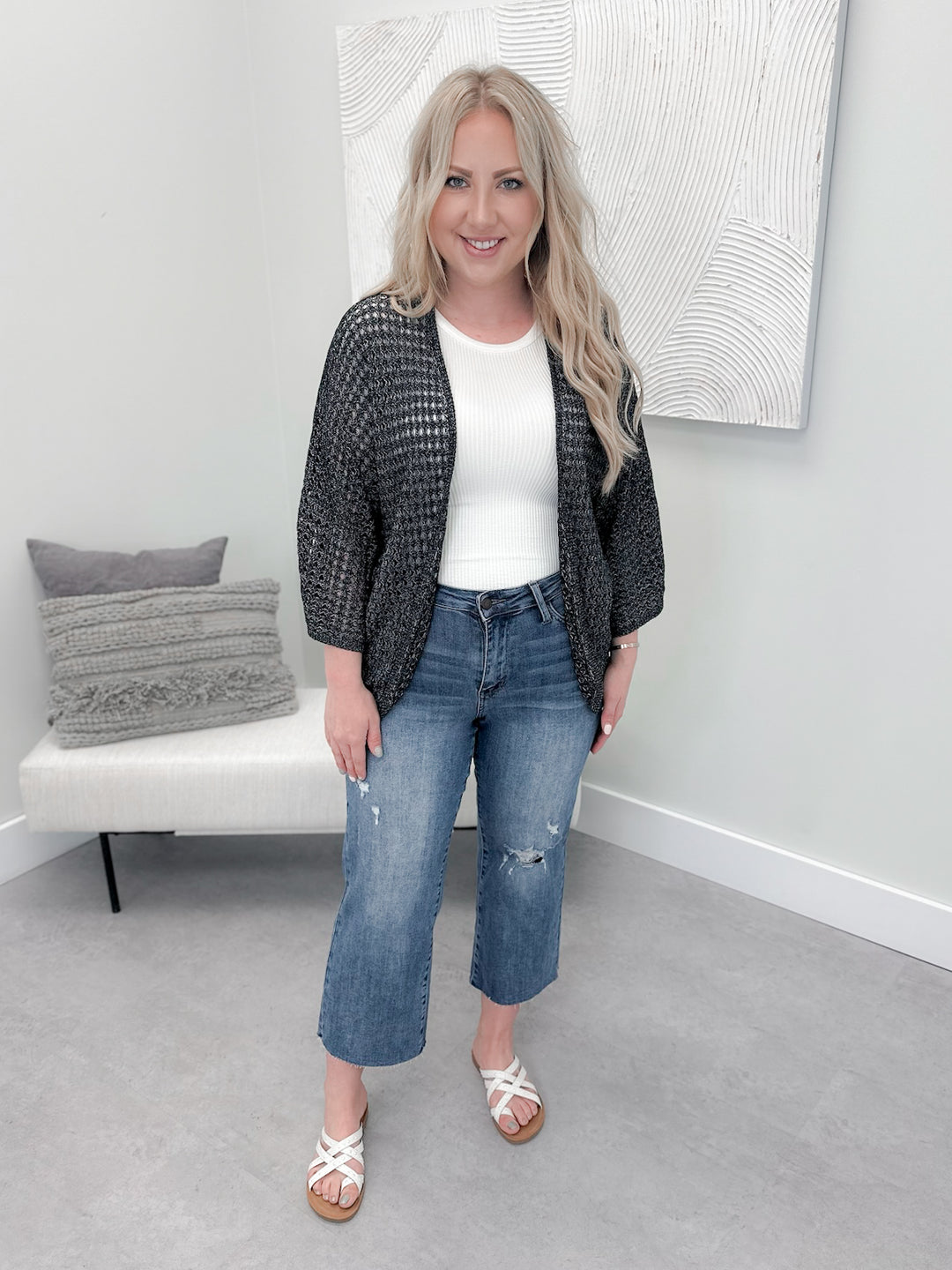 Springtime Cocoon Cardi in Salt & Pepper by Grace & Lace