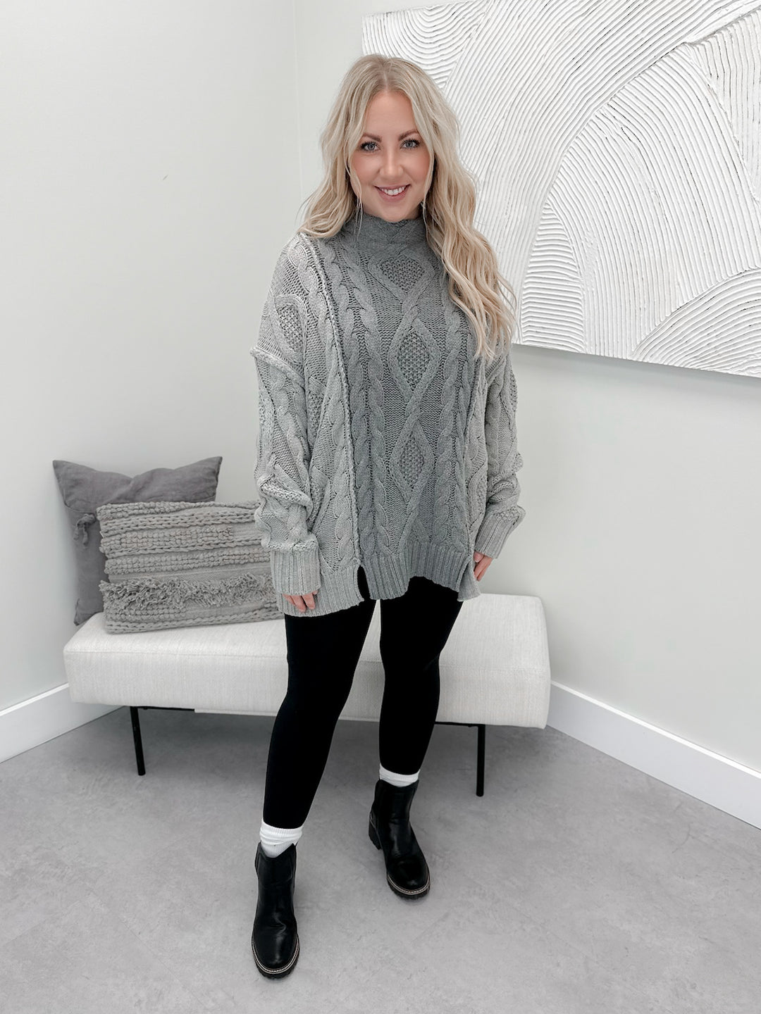Granville Cable Knit Sweater in Grey