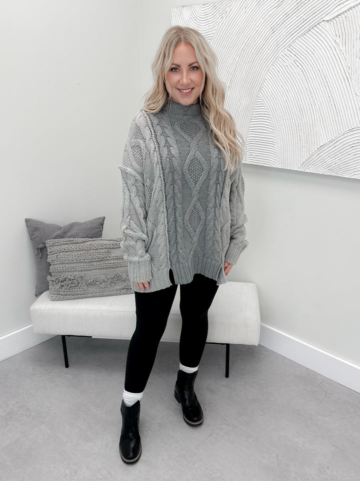 Granville Cable Knit Sweater in Grey