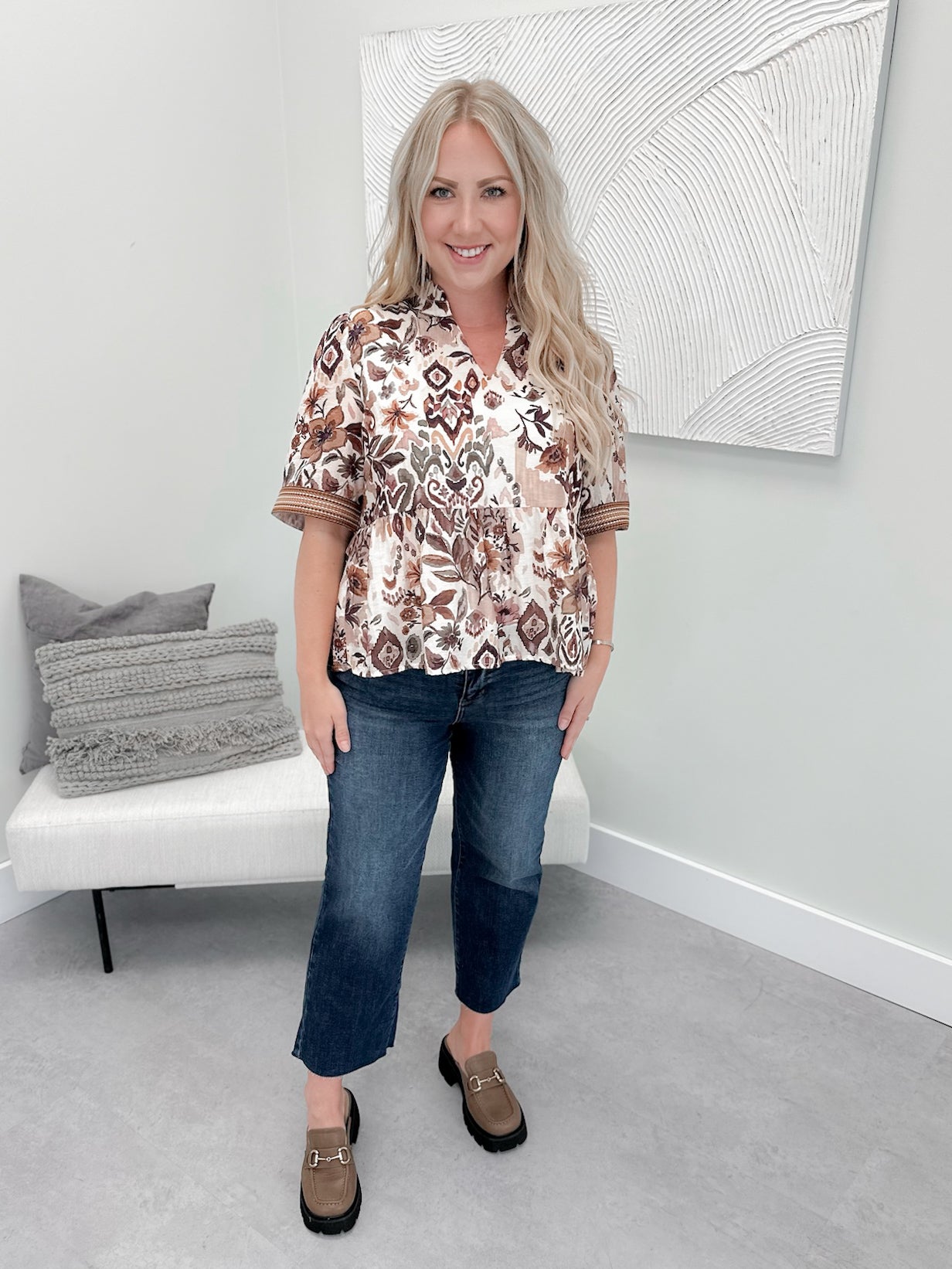 Teagan Peplum Blouse in Mocha Floral