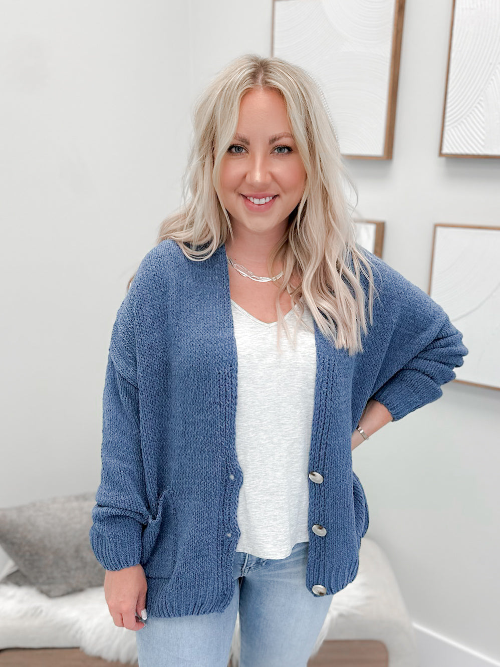 Katana Cardigan in Denim Blue