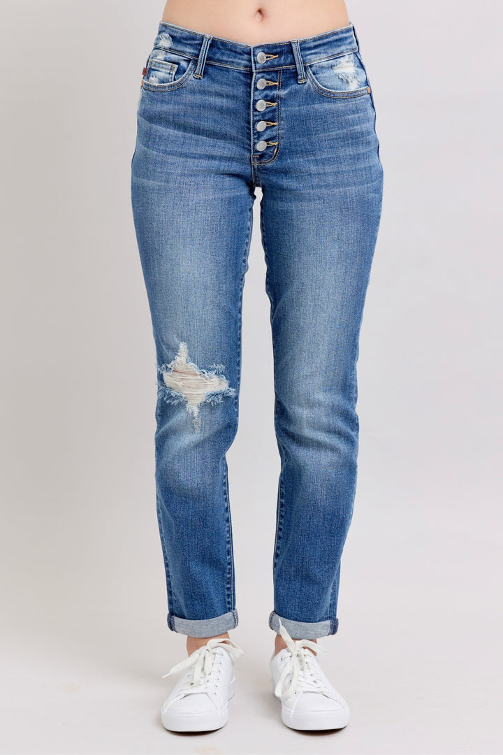 Salem Boyfriend Button Fly Jeans by Judy Blue