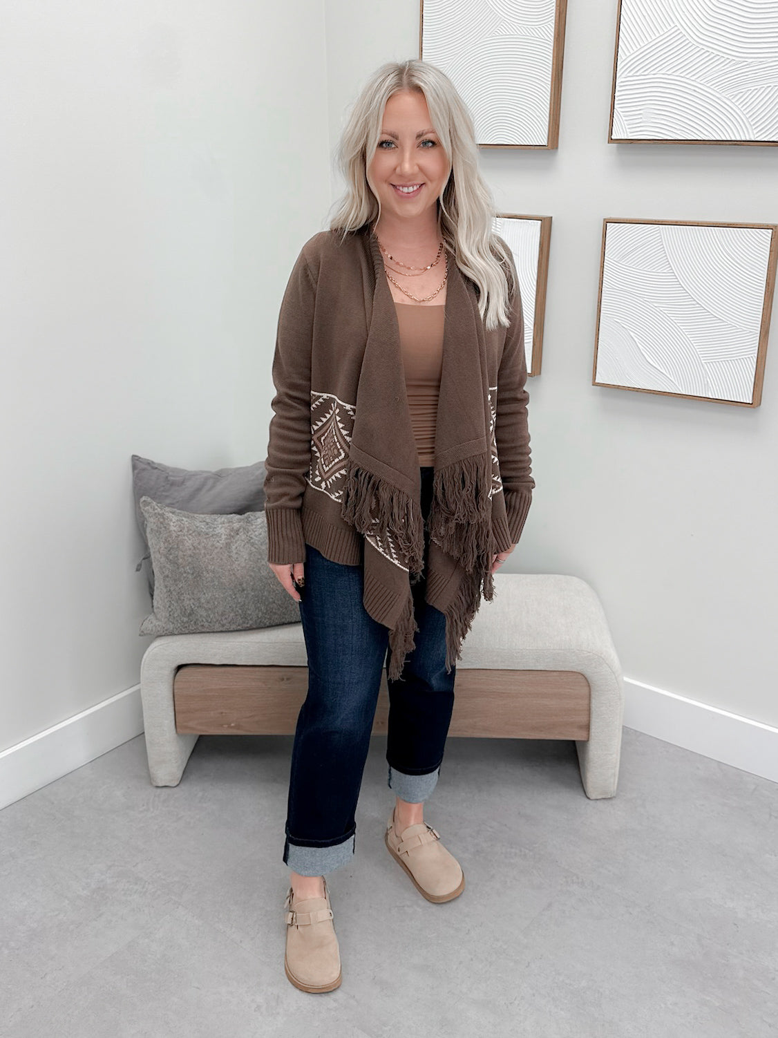Verity Tassel Cardigan in Brown