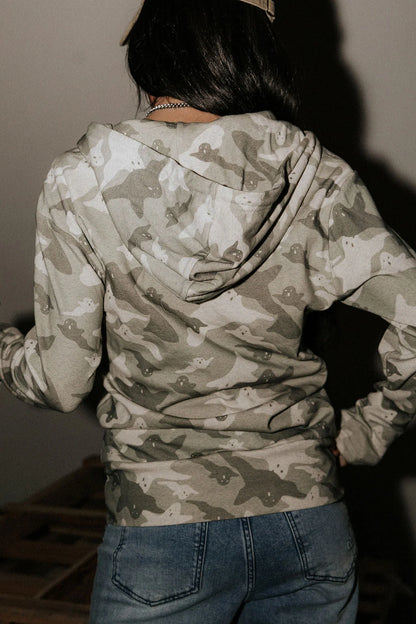Peek-A-Boo Camo FullZip Sweatshirt by Ampersand Ave