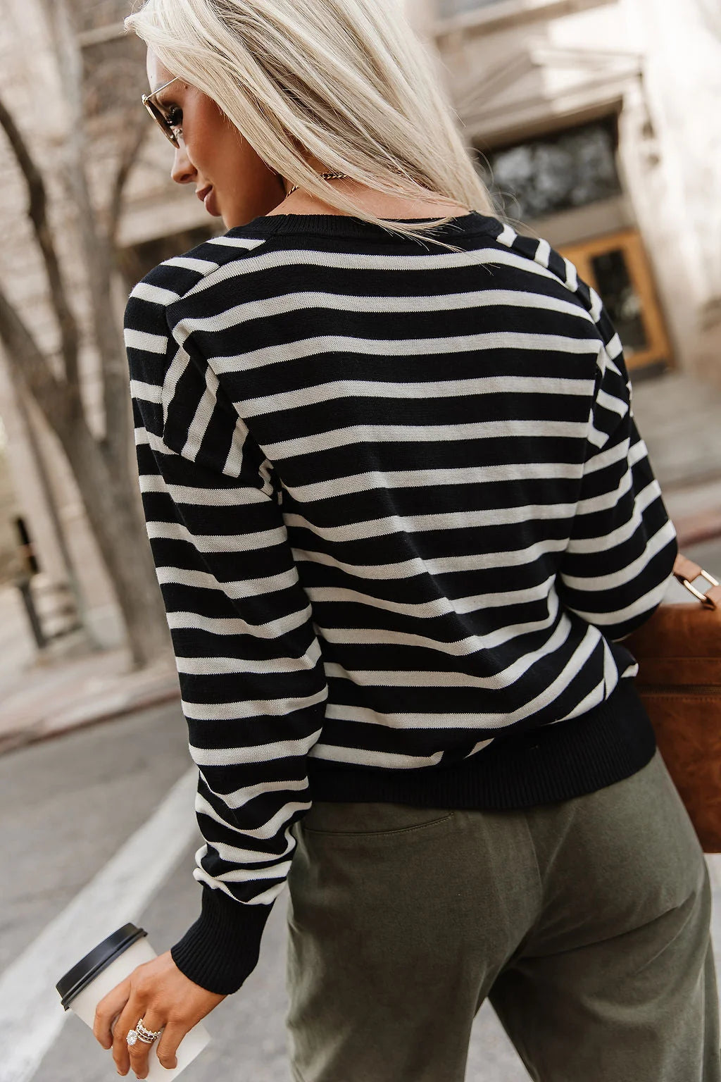 It Girl Stripe Sweater in Black by Ampersand Avenue