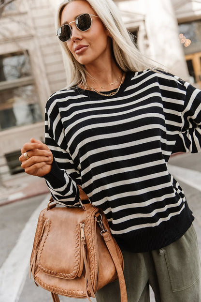 It Girl Stripe Sweater in Black by Ampersand Avenue
